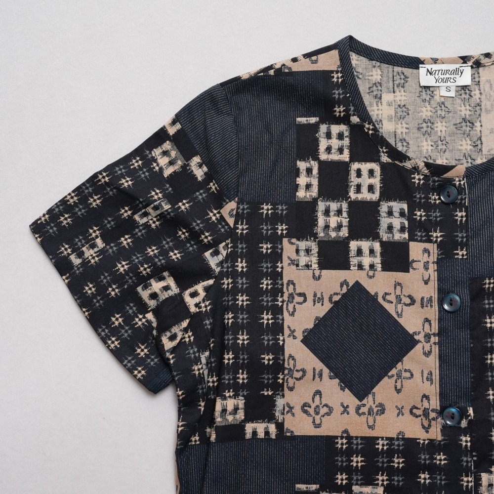 Naturally Yours Hawaii Blouse Small Patchwork Geometric Cotton Top - Picture 5 of 14
